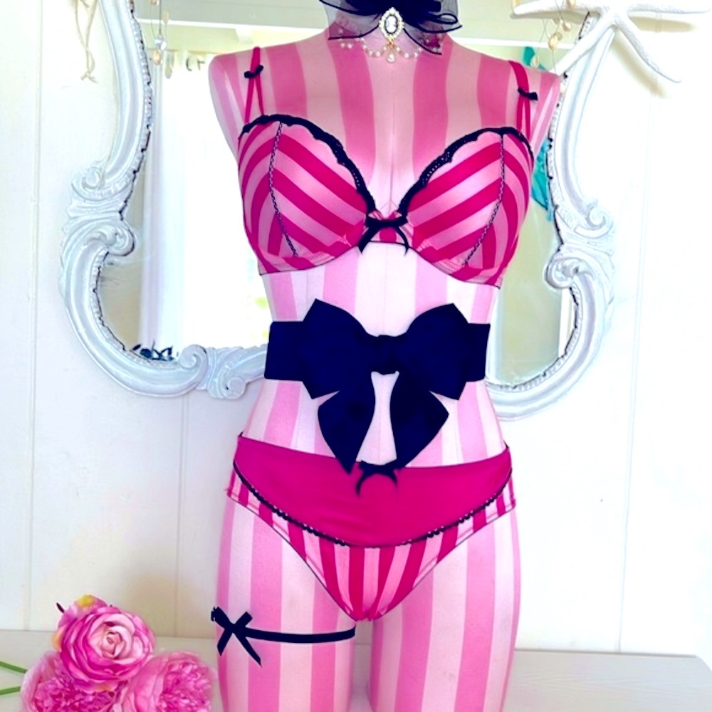 2 Pc Sexy Little Things Candy Stripe Push-up Bra and Panties Set